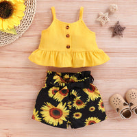 Load image into Gallery viewer, 2 Pieces Set Baby Girls Solid Color Print Tank Tops And Flower Shorts Wholesale 22051089
