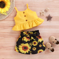 Load image into Gallery viewer, 2 Pieces Set Baby Girls Solid Color Print Tank Tops And Flower Shorts Wholesale 22051089
