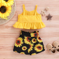 Load image into Gallery viewer, 2 Pieces Set Baby Girls Solid Color Print Tank Tops And Flower Shorts Wholesale 22051089

