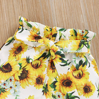 Load image into Gallery viewer, 3 Pieces Set Baby Kid Girls Solid Color Print Tops Flower Shorts And Bow Headwear Wholesale 22051091
