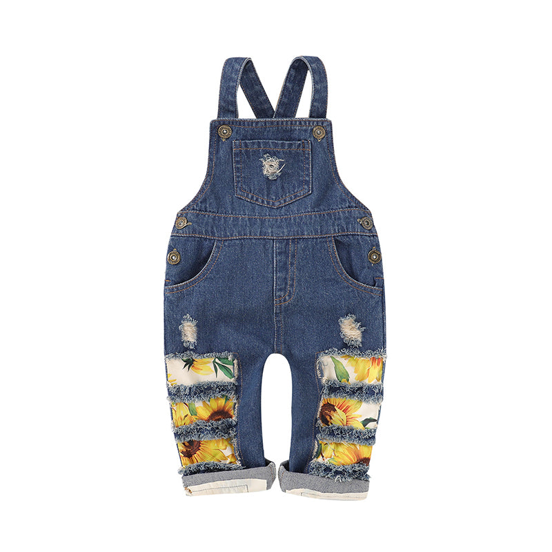 Baby Kid Girls Flower Ripped Print Jumpsuits Wholesale 22051094