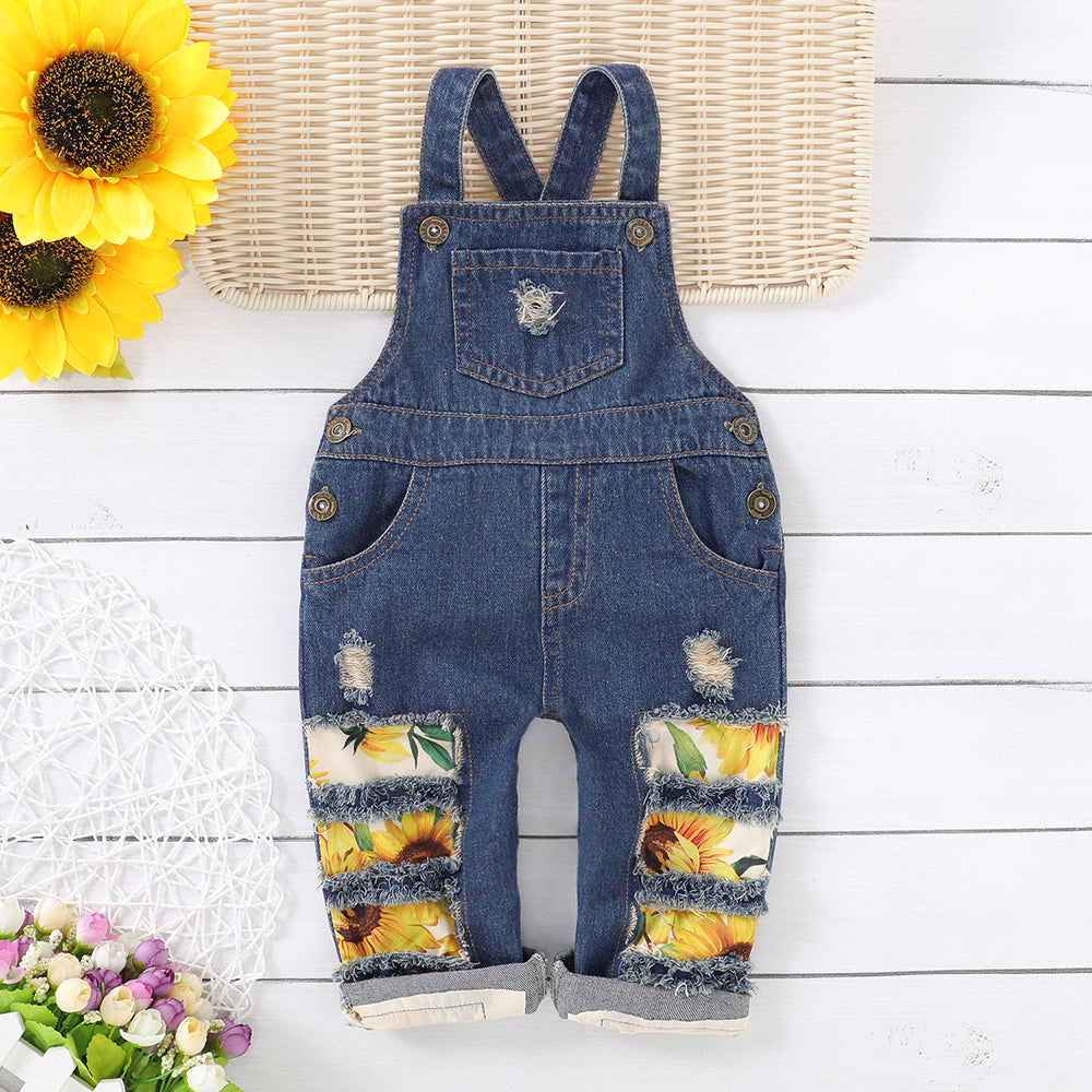 Baby Kid Girls Flower Ripped Print Jumpsuits Wholesale 22051094