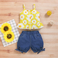 Load image into Gallery viewer, 2 Pieces Set Baby Kid Girls Flower Print Tank Tops And Solid Color Shorts Wholesale 22051095
