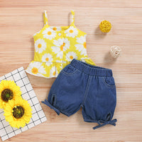 Load image into Gallery viewer, 2 Pieces Set Baby Kid Girls Flower Print Tank Tops And Solid Color Shorts Wholesale 22051095
