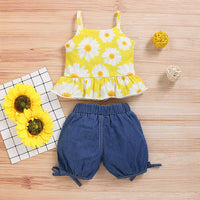 Load image into Gallery viewer, 2 Pieces Set Baby Kid Girls Flower Print Tank Tops And Solid Color Shorts Wholesale 22051095
