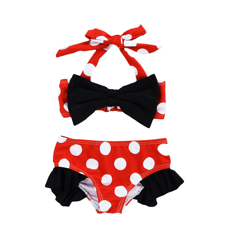 2 Pieces Set Baby Kid Girls Beach Polka dots Bow Tank Tops And Shorts Wholesale 22051096