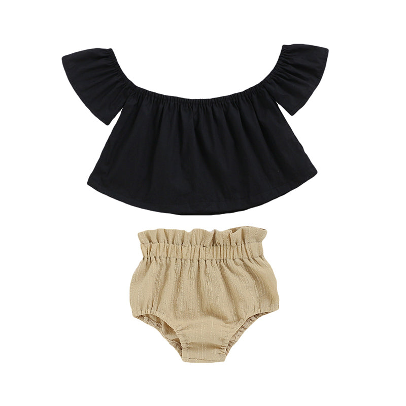 2 Pieces Set Baby Girls Solid Color Tops And Shorts Wholesale 22051099