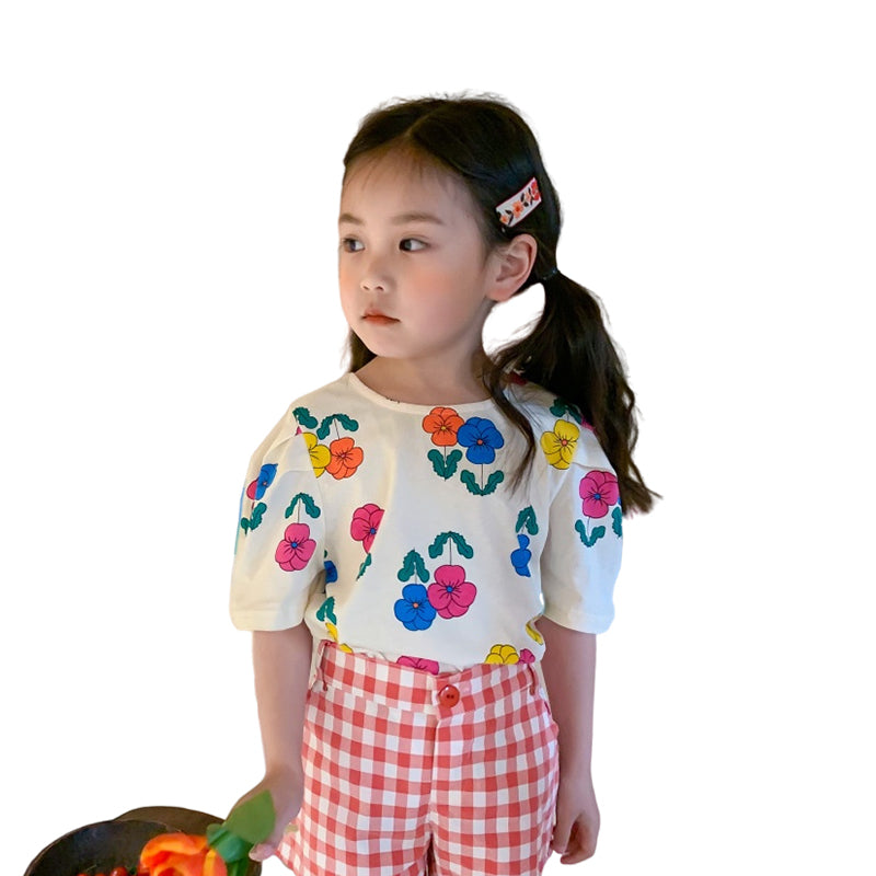 Baby Kid Girls Flower Print Tops Wholesale 220513107