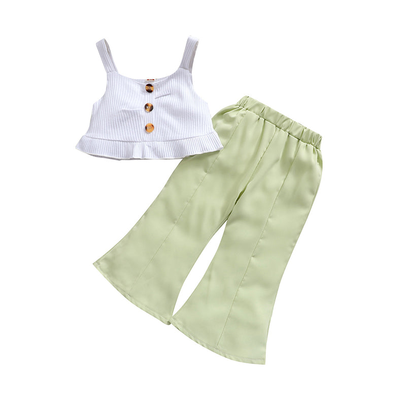 2 Pieces Set Baby Kid Girls Solid Color Muslin&Ribbed Tank Tops And Pants Wholesale 220513123