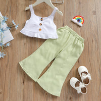 Load image into Gallery viewer, 2 Pieces Set Baby Kid Girls Solid Color Muslin&amp;Ribbed Tank Tops And Pants Wholesale 220513123
