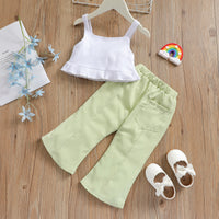 Load image into Gallery viewer, 2 Pieces Set Baby Kid Girls Solid Color Muslin&amp;Ribbed Tank Tops And Pants Wholesale 220513123
