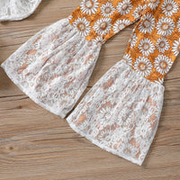 Load image into Gallery viewer, 2 Pieces Set Baby Kid Girls Solid Color Lace Print Tops And Flower Pants Wholesale 220513126
