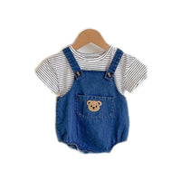 Load image into Gallery viewer, 2 Pieces Set Baby Unisex Striped T-Shirts And Solid Color Rompers Wholesale 220513152
