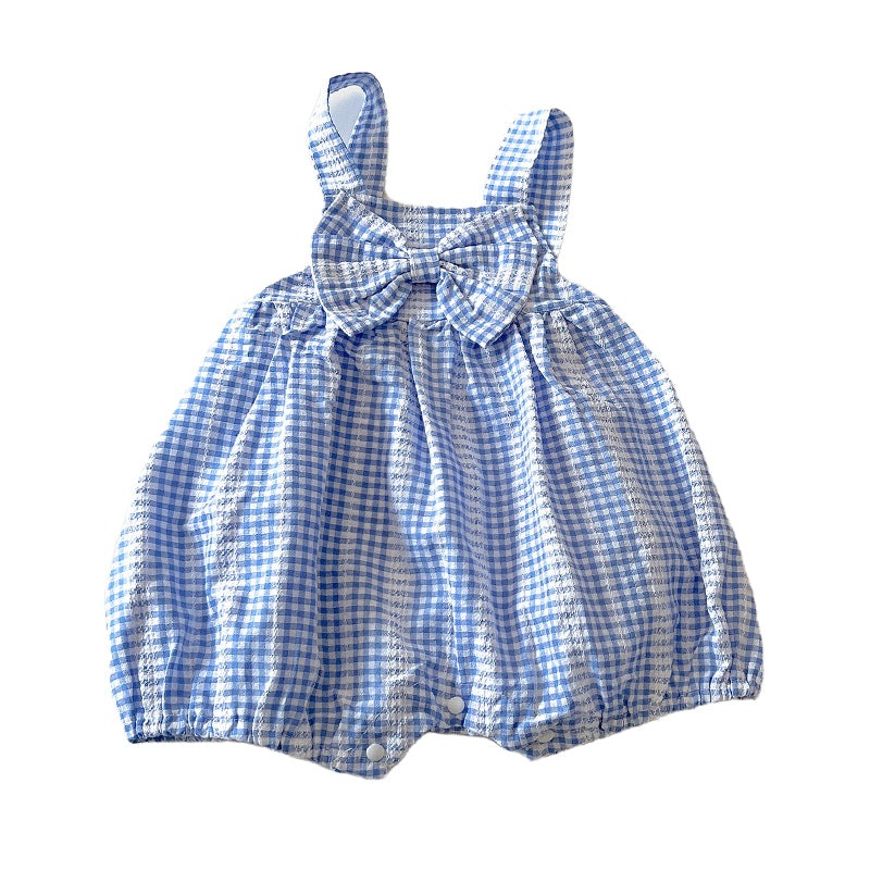 Baby Girls Solid Color T-Shirts And Checked Bow Rompers Wholesale 220513163