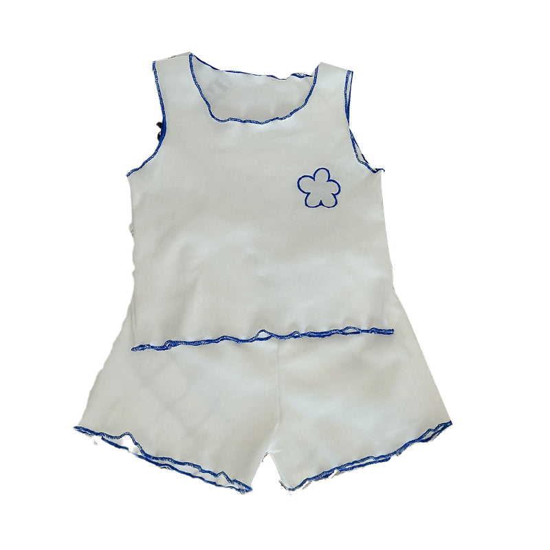 2 Pieces Set Baby Kid Girls Flower Embroidered Tank Tops And Solid Color Shorts Wholesale 220513164