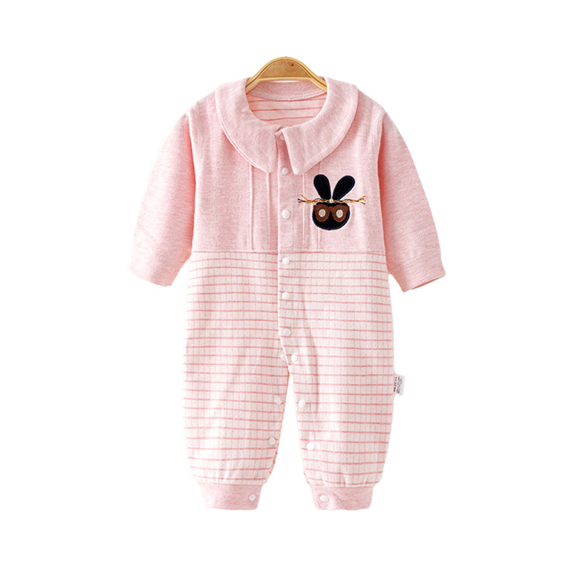 Baby Unisex Solid Color Striped Animals Embroidered Jumpsuits Wholesale 22051318