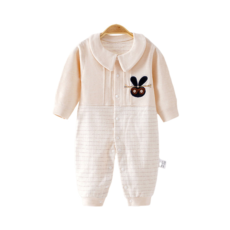 Baby Unisex Solid Color Striped Animals Embroidered Jumpsuits Wholesale 22051318