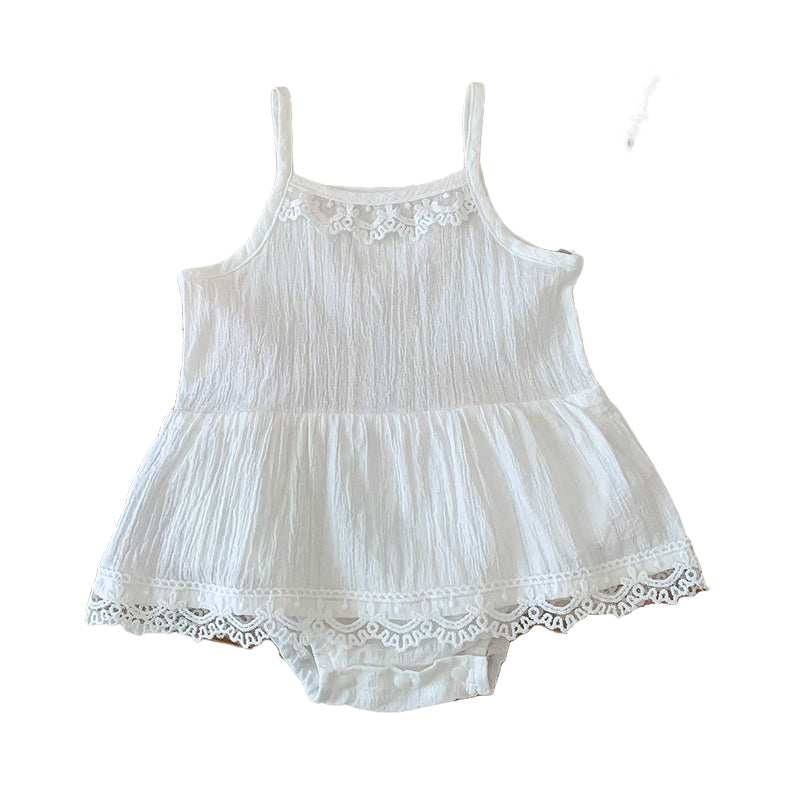 Baby Girls Solid Color Lace Rompers And Headwear Wholesale 220513194