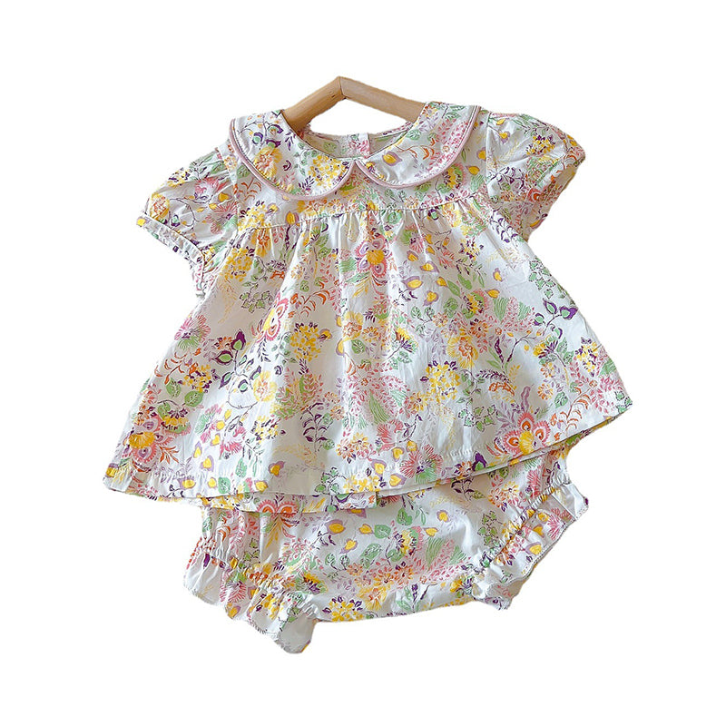 2 Pieces Set Baby Kid Girls Flower Print Tops And Shorts Wholesale 220513196