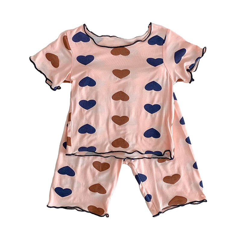 2 Pieces Set Baby Kid Unisex Love heart Print Tops And Pants Sleepwears Wholesale 220513210