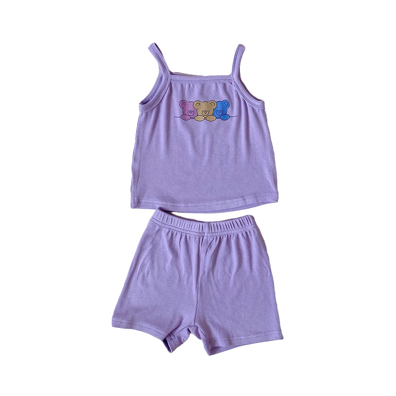 2 Pieces Set Baby Kid Unisex Cartoon Print Tank Tops And Solid Color Shorts Wholesale 220513218