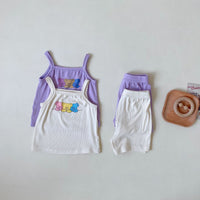 Load image into Gallery viewer, 2 Pieces Set Baby Kid Unisex Cartoon Print Tank Tops And Solid Color Shorts Wholesale 220513218
