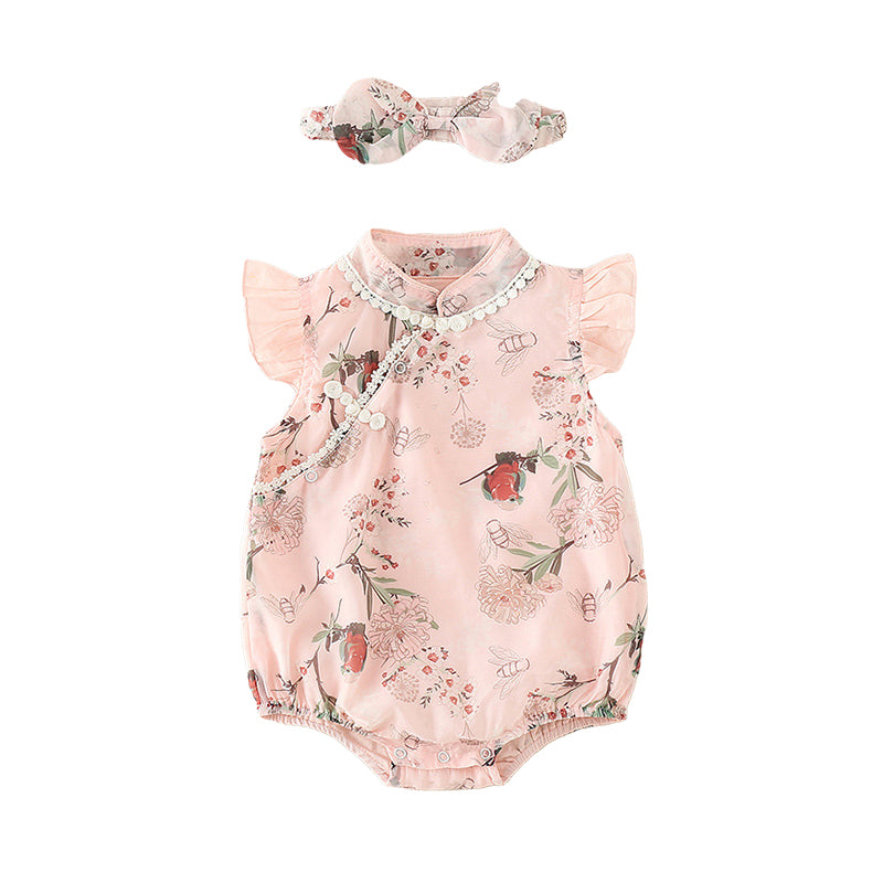 Baby Girls Flower Lace Print Rompers Wholesale 220513232