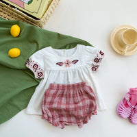 Load image into Gallery viewer, 2 Pieces Set Baby Kid Girls Embroidered T-Shirts And Checked Shorts Wholesale 220513274
