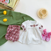 Load image into Gallery viewer, 2 Pieces Set Baby Kid Girls Embroidered T-Shirts And Checked Shorts Wholesale 220513274
