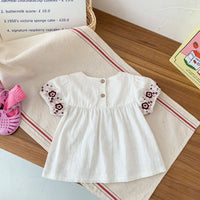 Load image into Gallery viewer, 2 Pieces Set Baby Kid Girls Embroidered T-Shirts And Checked Shorts Wholesale 220513274
