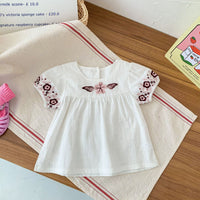 Load image into Gallery viewer, 2 Pieces Set Baby Kid Girls Embroidered T-Shirts And Checked Shorts Wholesale 220513274
