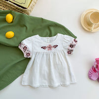 Load image into Gallery viewer, 2 Pieces Set Baby Kid Girls Embroidered T-Shirts And Checked Shorts Wholesale 220513274
