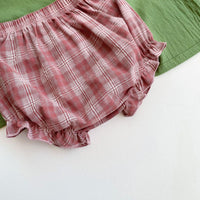 Load image into Gallery viewer, 2 Pieces Set Baby Kid Girls Embroidered T-Shirts And Checked Shorts Wholesale 220513274
