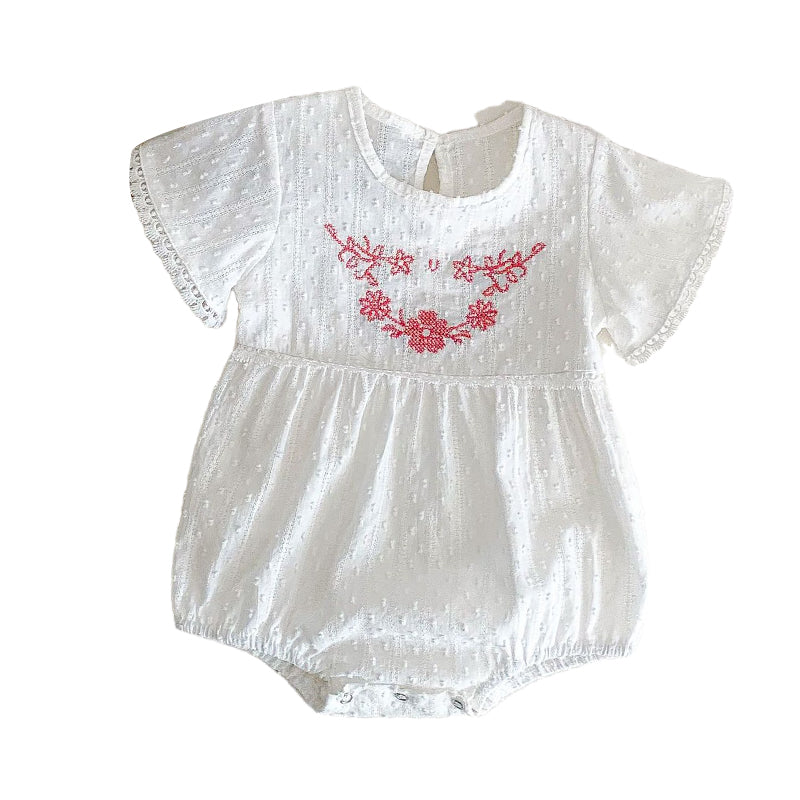 Baby Girls Solid Color Embroidered Rompers Wholesale 220513394