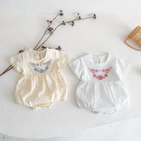 Load image into Gallery viewer, Baby Girls Solid Color Embroidered Rompers Wholesale 220513394
