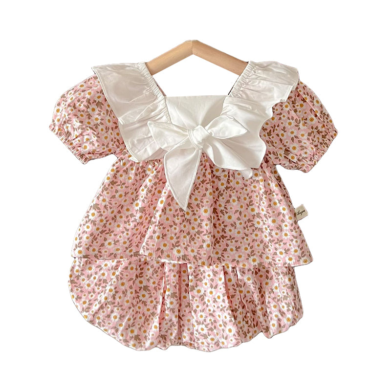 2 Pieces Set Baby Kid Girls Flower Bow Print Tops And Shorts Wholesale 220513406
