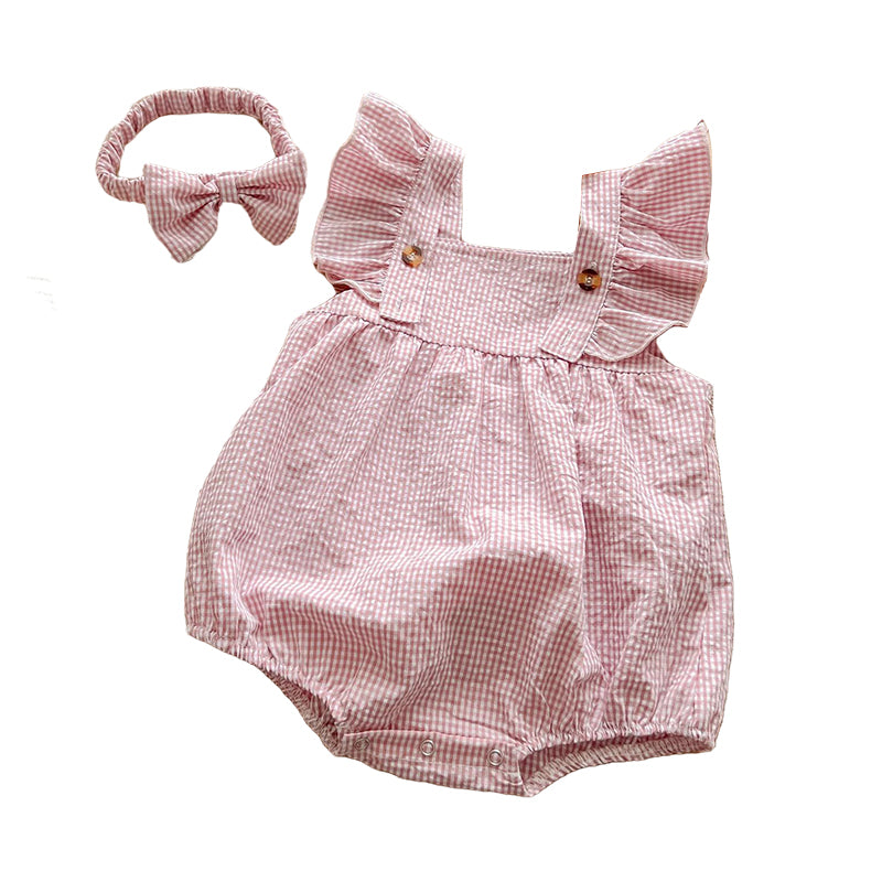 Baby Kid Girls Checked Rompers Wholesale 220513415
