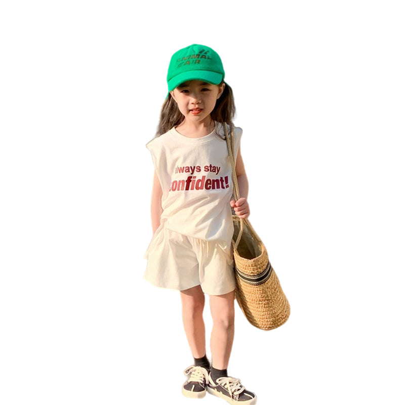 2 Pieces Set Baby Kid Girls Letters Print Sports T-Shirts And Solid Color Shorts Wholesale 220513431