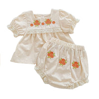 Load image into Gallery viewer, 2 Pieces Set Baby Kid Girls Flower Lace Embroidered Tops And Shorts Wholesale 220513462
