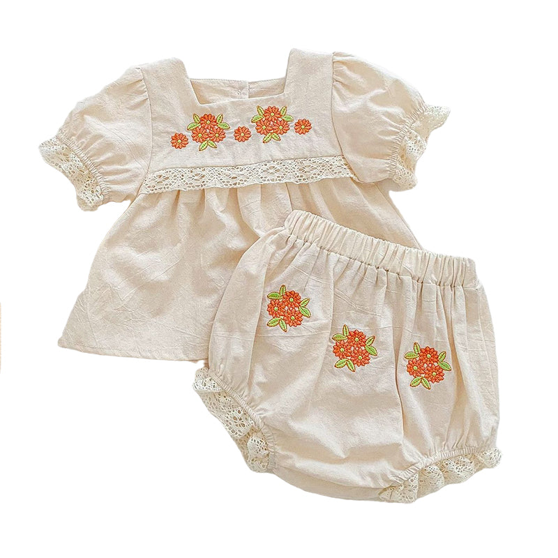 2 Pieces Set Baby Kid Girls Flower Lace Embroidered Tops And Shorts Wholesale 220513462