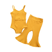 Load image into Gallery viewer, 2 Pieces Set Baby Kid Girls Solid Color Muslin&amp;Ribbed Rompers And Pants Wholesale 22051348
