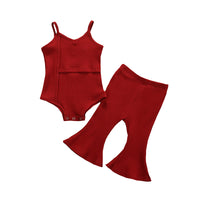 Load image into Gallery viewer, 2 Pieces Set Baby Kid Girls Solid Color Muslin&amp;Ribbed Rompers And Pants Wholesale 22051348
