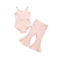 Load image into Gallery viewer, 2 Pieces Set Baby Kid Girls Solid Color Muslin&amp;Ribbed Rompers And Pants Wholesale 22051348
