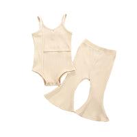 Load image into Gallery viewer, 2 Pieces Set Baby Kid Girls Solid Color Muslin&amp;Ribbed Rompers And Pants Wholesale 22051348
