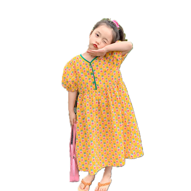 Baby Kid Girls Flower Print Dresses Wholesale 220513493