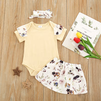 Load image into Gallery viewer, 3 Pieces Set Baby Girls Flower Print Rompers And Skirts And Bow Headwear Wholesale 22051359

