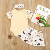 Load image into Gallery viewer, 3 Pieces Set Baby Girls Flower Print Rompers And Skirts And Bow Headwear Wholesale 22051359
