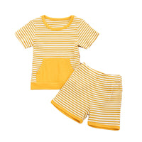 Load image into Gallery viewer, 2 Pieces Set Baby Kid Girls Striped Muslin&amp;Ribbed Tops And Shorts Wholesale 22051386
