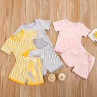 Load image into Gallery viewer, 2 Pieces Set Baby Kid Girls Striped Muslin&amp;Ribbed Tops And Shorts Wholesale 22051386
