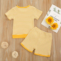 Load image into Gallery viewer, 2 Pieces Set Baby Kid Girls Striped Muslin&amp;Ribbed Tops And Shorts Wholesale 22051386
